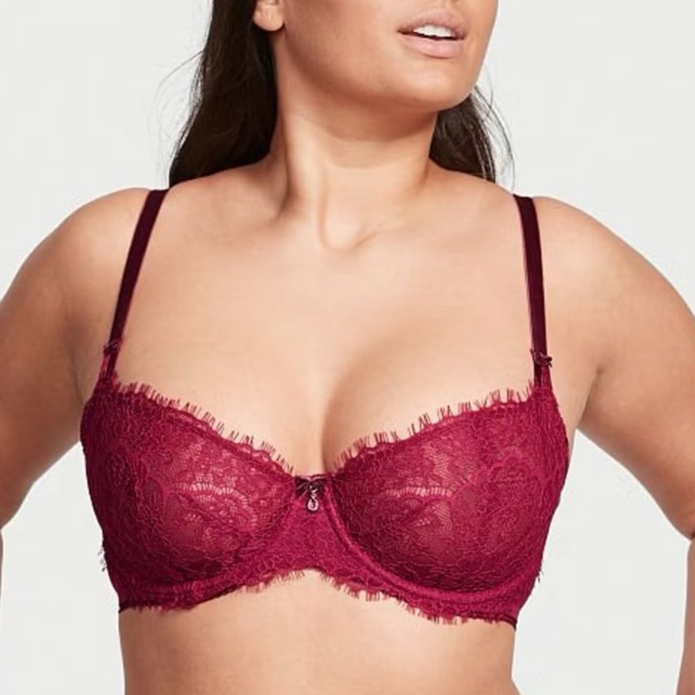 Victoria’s Secret DREAM ANGELS Wicked Unlined Lace Balconette Bra Claret Red
